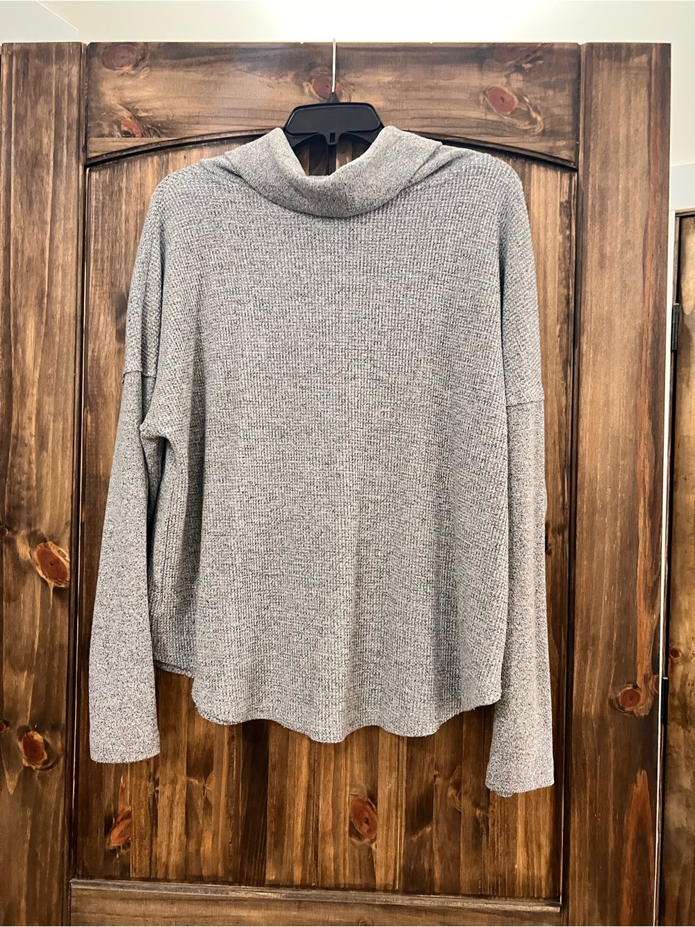 Time and Tru Gray Waffle Funnelneck Sweater